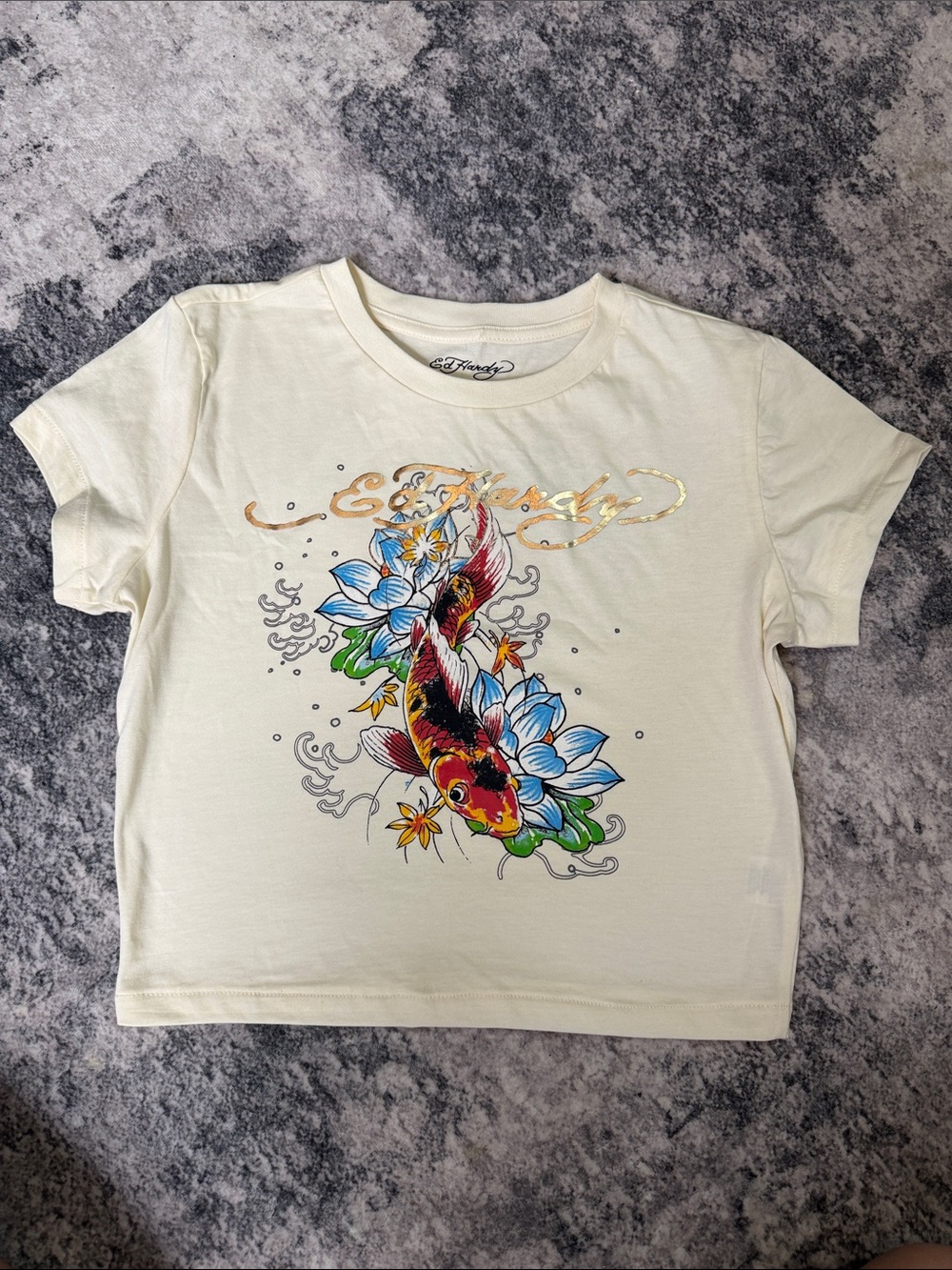 Ed Hardy Kids Cream Graphic Koi T-Shirt